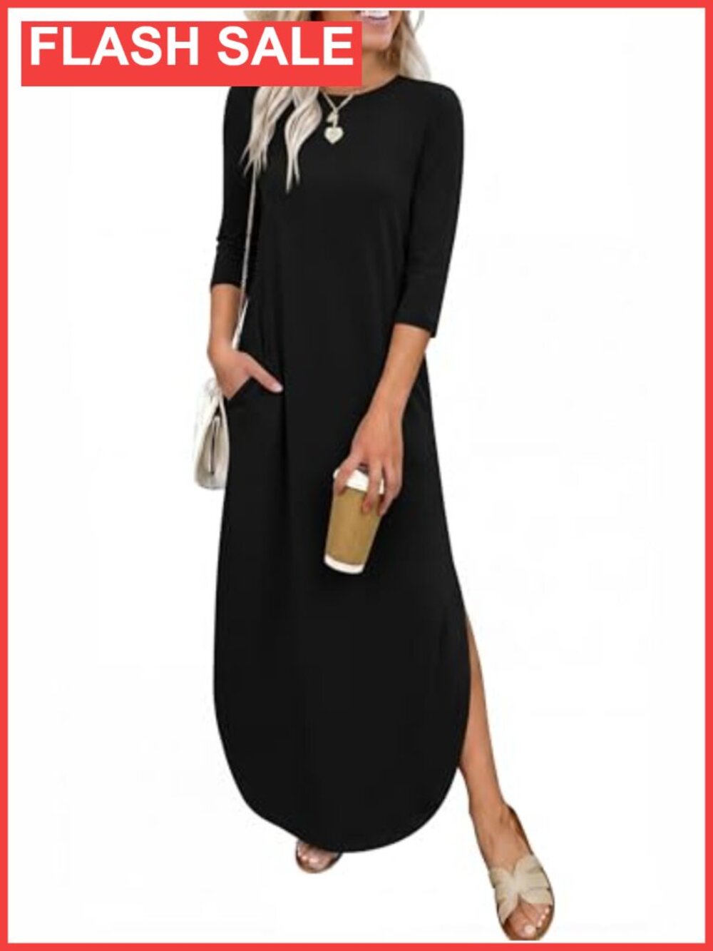Women's Air Layer 3/4 Sleeve Maxi Dress with Pockets Casual Fall